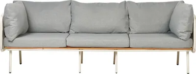 Produktbild von BELIANI Gartensofa Weiß / Hellbraun mit Auflagen Grau aus Metall Kunstholz mit Papierseil Geflecht Outdoor Gartenlounge Gartenmöbel Terrassenmöbel