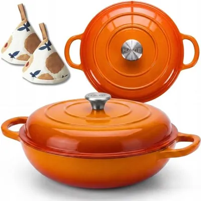 Produktbild von Emaillierter flacher Gusseisentopf 30 cm 3 l HAGE ORANGE