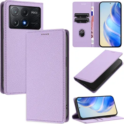 Produktbild von Litchi Leder Handyhülle für Xiaomi Poco X6 Pro/Redmi K70E Wallet Kartenfächer Standfunktion Hülle Violett
