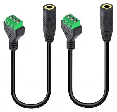 Productafbeelding van 2 stuks 3,5 mm jackaansluiting naar 3-polige schroefaansluiting adapterkabel, 30 cm, stereo audio adapter voor luidsprekers, microfoon, hoofdtelefoon,