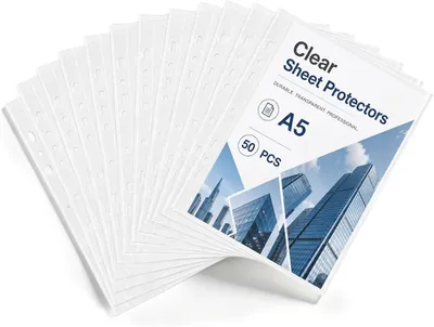 Imagen del producto de Fundas A5, de 160 µm de polipropileno, 50 unidades, transparentes, resistentes al agua, para documentos