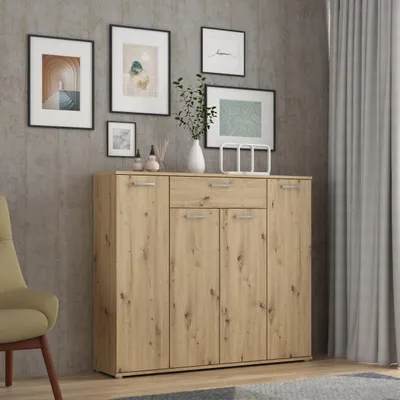 Produktbild von Forte ANTUZA Sideboard 140, modernes Sideboard, 4-türig, 1 Schublade, Holzwerkstoff, Wohn-/Esszimmer, Artisan Eiche Holzdekor, 139,3 cm breit x 120,7 cm hoch x 34,1 cm tief