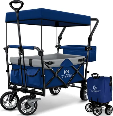 Produktbild von KESSER® Bollerwagen faltbar GT9000 Handwagen mit Dach | Transportwagen max. belastbar bis 150kg mit Hartgummi-Räder & Feststellbremsen (Vorne & Hinten) | Inkl. Schloss, Abdeckung & Sichtschutz