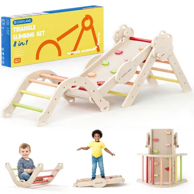 Obrázok produktu pre COSYLAND 8-v-1 Montessori lezecká zostava pre interiéry, od 1 roka – lezecký trojuholník s