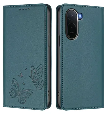 Produktbild von Lederhülle für Xiaomi Redmi A7 Pro, Schmetterling Prägung Leder Brieftasche Schutzhülle mit Ständer Grün