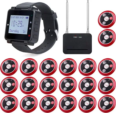 Produktbild von Retekess T128-T117 Bezdrátový pagingový systém, pager pro restaurace, 1 hodiny a 20 tlačítek pro volání pro nemocnice, bary, zubní ordinace, veterinární ordinace