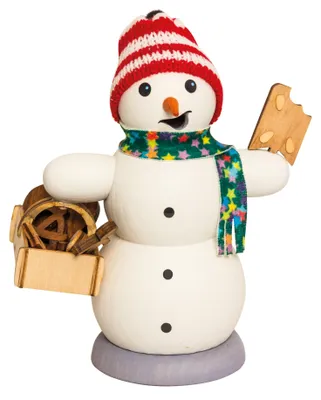 Produktbild von Drechslerei Kuhnert Räucherfigur - Schneemann mit Lebkuchenkorb - ca. 13 cm - für Räucherkerzen M - aus dem Erzgebirge