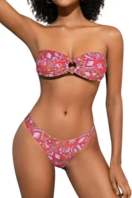 Produktbild von y Rote O-Ring Bikini Set - Bandeau und Hoher Schnitt