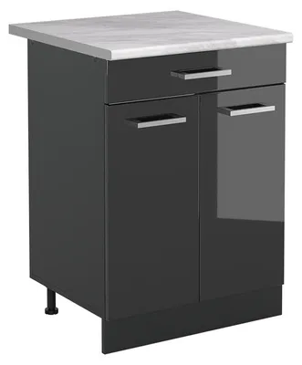 Zdjęcie produktu dla Szafki kuchenne Vicco R-Line Antracyt połysk/Antracyt 60 cm z szufladą blat roboczy Marmur, Model 61076