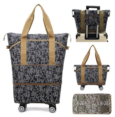 Image de Sac de voyage pliable à double couche et équipé de roulettes