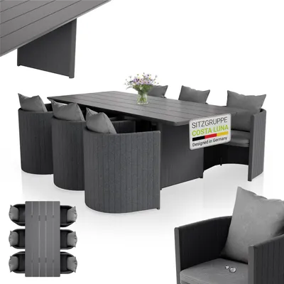 Produktbild von Juskys Gartengarnitur Costa Luna 7-teilig - mit Tisch & 6 Stühlen - Anthrazit
