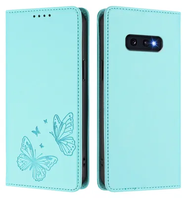 Image de Étui en cuir pour Samsung Galaxy S10E, motif papillon, étui portefeuille à rabat avec support, vert menthe