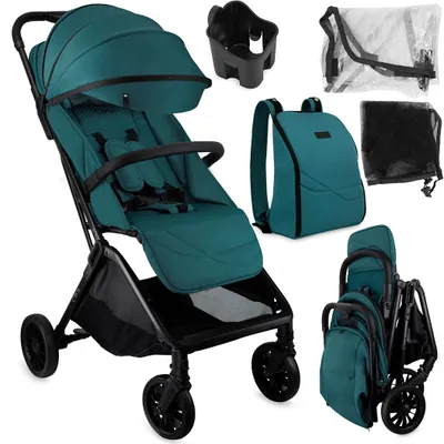 Produktbild von MoMi ANDREA – Buggy mit Automatik-Faltung, Drehbügel, Zubehör inklusive – Türkis