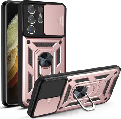 Produktbild von Galaxy S21 Ultra 5G Hülle mit 360° Drehbarer Magnetische Ring Ständer Halter Dia Kameraschutz TPU Bumper Silikon Schutzhülle für Samsung Galaxy S21 Ultra 5G Rosa