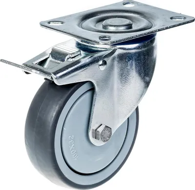 Produktbild von 100mm 4" Lenkrolle grau gummibereift mit Bremse starke 110kg Kapazität