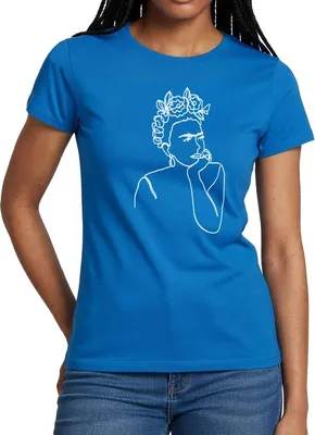 Produktbild von Spreadshirt Frida Kahlo Zeichnung Weiß Frauen T-Shirt, M, Royalblau