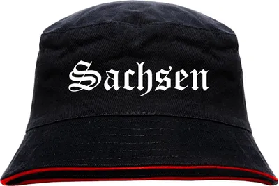 Produktbild von Sachsen Anglerhut - Altdeutsche Schrift - Schwarz-Roter Fischerhut L/XL SchwarzRot