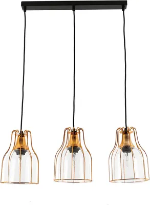 Produktbild von Hängelampe Vintage Kupfer Glas Metall 3-flammig Pendelleuchte Wohnzimmer Esszimmer Esstisch