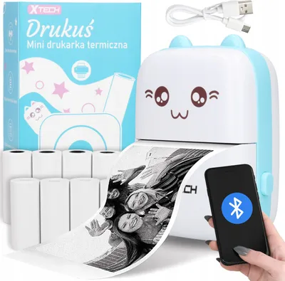 Obrázok produktu pre Mini termálna tlačiareň Drukuś Blue Cat Xtech + 11 rolí darček