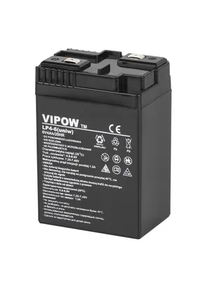 A black battery with text and symbols on its side, isolated on a white background.