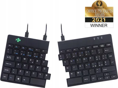 Produktbild von R-Go Tools Ergonomische Tastatur R-Go Split Break v2 mit Pausensoftware, geteilte Tastatur, QWERTY (IT), verkabelt, schwarz, Volle Größe (100%), Kabelgebunden, USB, Scherenschalter, QWERTY, Schwarz