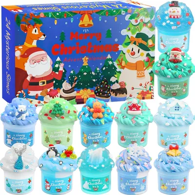 Produktbild von Adventskalender 2025 für Kinder,24-Tage-Countdown Slime Weihnachtskalender Kinder mit 12Schleimen und 12 Coolen Accessoires Weihnachten Überraschungen