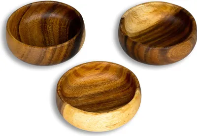 Produktbild von 3er Set Snackschale Holz Akazie 10x3cm Rund Design Schale Obstschale Dekoschale