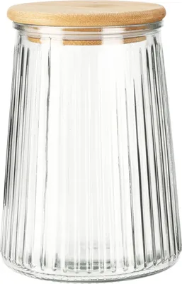 Produktbild von Excellent Houseware Glasbehälter 1000 ml braun transparent Bambus Silikon Glas 11x11x16 cm