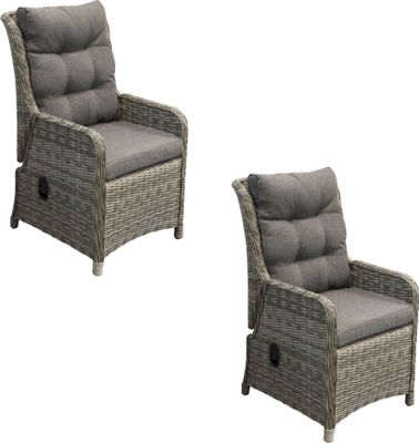 Verstellbarer Gartenstühle Polyrattan 2er Set - Aschgrau - mit Armlehnen & Rückenlehne - Klappstuhl verstellbar - Balkon Garten Terrasse - Inkl Kissen