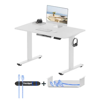 Produktbild von FLEXISPOT Höhenverstellbarer Schreibtisch Basic 100x60cm mit Kabelmanagement und Haken - Ergonomisches Sitz-Stehpult mit einteiliger Tischplatte Weiß