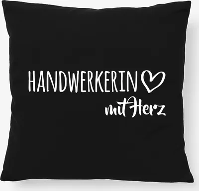 Produktbild von Huuraa Kissen Handwerkerin mit Herz 40x40cm mit Füllung Black Baumwolle Dekokissen Geschenkidee
