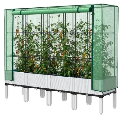 Produktbild von Hochbeet mit Gewächshausabdeckung in Rattanoptik 160x40x140cm