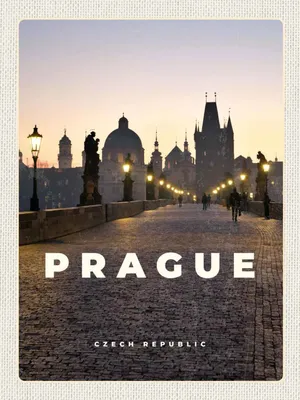 Produktbild von vianmo Holzschild 40x30 cm Prague Tschechien Sonnenuntergang Bildmotiv Reisemotiv Europa