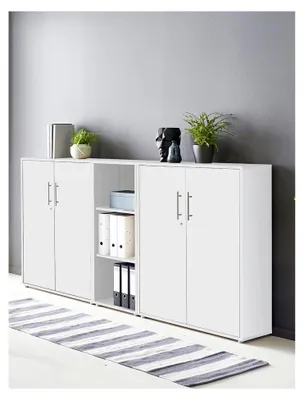 Produktbild von Abschließbare Regalwand Aktenschrank Büroschrank Schrankwand Büromöbel Office Edition in Weiß/Weiß Matt (Set 8)