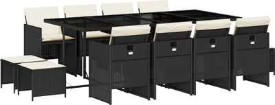 Produktbild von vidaXL 13-tlg. Garten-Essgruppe mit Kissen Schwarz Poly Rattan