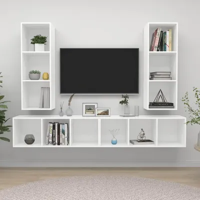 Obrázok produktu pre vidaXL TV nástenné skrinky 4 ks. Biely odvodený drevený výrobok