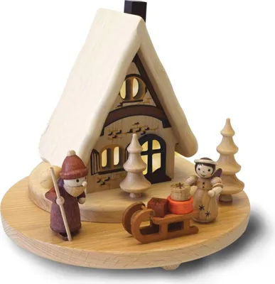 Produktbild von Lichterhaus mit Weihnachtsmann und Engel mit Schlitten BxHxT 18,5x18x18,5cm NEU