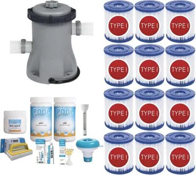 Obrázok produktu pre WAYS - Starostlivosť o bazény - Balenie Malé a filtračné čerpadlo 1249 l/h a 12 filtrov typu I