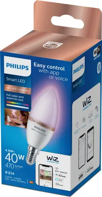 Produktbild von Philips PHI WFB 40W C37 E14 922-65 RGB 1PF/6 LED-Kerze, Sockel E14, 4,9 Watt, wechselnde Farben, 2200 K,  Amazon Alexa / Apple HomeKit / Google Home,5kWh/1000h
