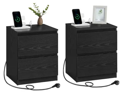 Obrázek produktu pro Dvoukusá noční komoda – materiál: MDF – rozměry: 35 x 40 x 49 cm – barva: ebenový černá