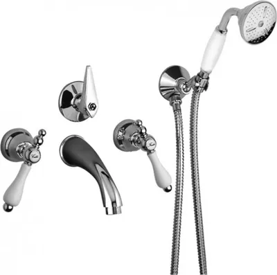 Produktbild von Luxus Bad Zubehör - Jugendstil Retro Unterputz Wannenbatterie mit Schlauch Handbrause und Wandhalter - Armatur für Badewanne - Chrom -  Serie Milano -  Italy