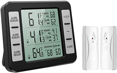 Productafbeelding van PromoHome® Draadloos temperatuur- en vochtigheidsmeter met drie sensoren en alarmfunctie, 7 cm, zwart