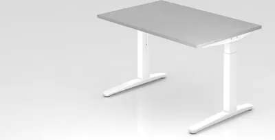 Produktbild von Schreibtisch Mika | Grau | Weißes Gestell | BxT 120x80cm | Arbeitshöhe 65-85cm | höhenjustierbar, 1cm Raster | C-Fuß-Gestell | Rechteckform