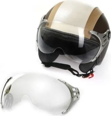Image de Casque de moto Casque de scooter CMX Chap blanc avec cuir brun, y compris la visière claire "S"