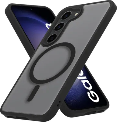 A phone case with a magnetic ring is shown diagonally against a white background. The phone screen is visible behind the case.