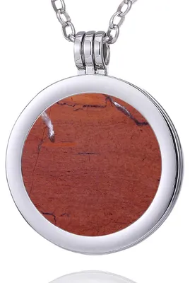Produktbild von Morella Damen Halskette 70 cm Edelstahl und Anhänger mit Edelstein roter Jaspis Coin 33 mm Chakren Scheibe in Schmuckbeutel