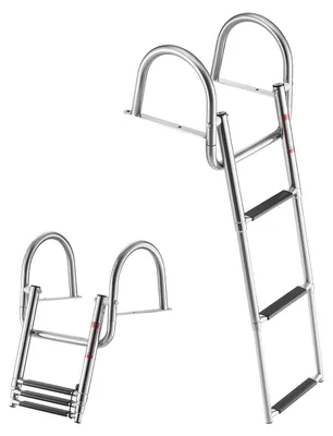 Immagine prodotto di Scala da bagno, scala per imbarcazioni - Scala telescopica per piscine, estendibile - 3 gradini - Gradini e corrimano antiscivolo - Capacità di carico: 272 kg - Acciaio inossidabile 304 - Adatta per barche, pontili, piattaforme galleggianti e piscine