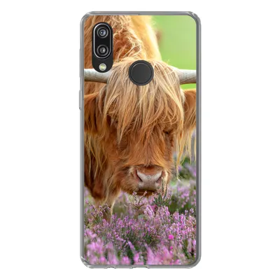 Produktbild von MuchoWow® Handyhülle Schutzhülle Hülle für Huawei P20 Lite (2020) Schottischer Highlander - Lila - Blumen Silikon Softcase Handy Hülle - Kartenhalter