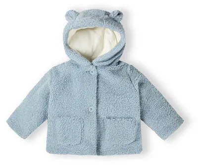 Zdjęcie produktu dla Bluza polarowa dla chłopców marki Minoti, z kapturem, podszewką z polaru "teddy" i aplikacjami w kształcie uszu, pikowana – kurtka przejściowa dla dzieci, jasnoniebieska, rozmiar 92