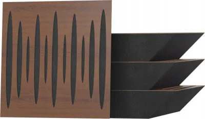 Obrázek produktu pro 4dílná rohová akustická basová past pro nahrávací studio |PULSE 50x50x10cm | absorpce a difúze | barva: ořech